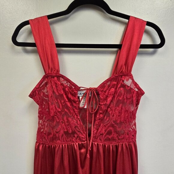 Vintage M Elegant Red Lace Overlay Sleeveless Maxi Gown Coquette Devilcore - Picture 6 of 9